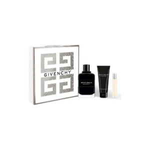 Coffret Givenchy Gentleman : présentation du coffret ; Eau de Parfum 100 ml + Eau de Parfum format voyage 12,5 ml + Gel douche parfumé 75 ml