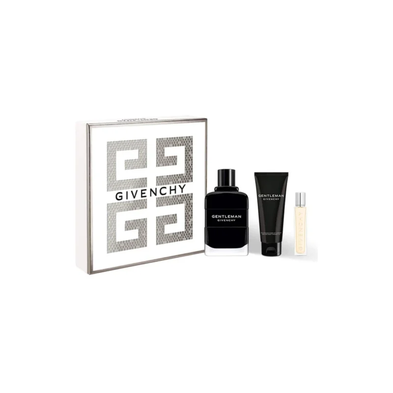 Coffret Givenchy Gentleman EDP – 100 ml Coffret Givenchy Gentleman : présentation du coffret ; Eau de Parfum 100 ml + Eau de Parfum format voyage 12,5 ml + Gel douche parfumé 75 ml