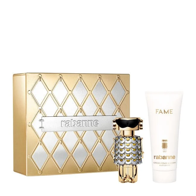 Coffret Rabanne Fame : présentation du coffret ; Eau de Parfum 50 ml + Lait pour le corps 100 ml