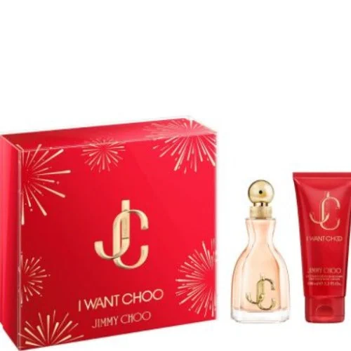 Coffret Jimmy Choo I Want Choo : présentation du coffret ; Eau de Parfum 60 ml + Lait pour le corps 100 ml