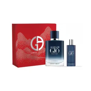 Coffret Giorgio Armani Acqua di Giò Profondo : présentation du coffret ; Eau de Parfum 100 ml + Eau de Parfum format voyage 15 ml