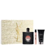 Coffret Yves Saint Laurent Black Opium : présentation du coffret ; Eau de Parfum 90 ml + Eau de Parfum format voyage 10 ml + Lait pour le corps 50 ml