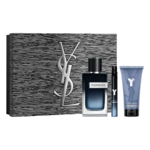 Coffret Yves Saint Laurent Y : présentation du coffret ; Eau de Parfum 100 ml + Eau de Parfum format voyage 10 ml + Gel douche parfumé 50 ml