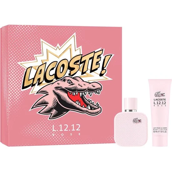 Coffret Lacoste L.12.12 Rose : présentation du coffret ; Eau de Parfum 50 ml + Lait pour le corps 50 ml