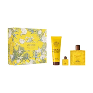 Coffret Versace Eros Energy : présentation du coffret ; Eau de Parfum 100 ml + Eau de Parfum miniature 5 ml + Gel douche parfumé 150 ml