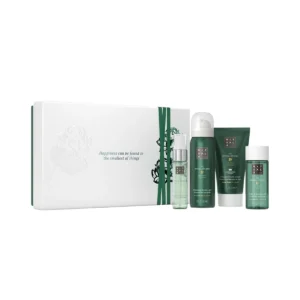Coffret Rituals The Ritual of Jing Small : présentation du coffret ; Mousse de douche 50 ml + Brume d’oreiller et pour le corps Night 20 ml + Huile de massage 50 ml + Crème pour le corps 70 ml