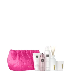 Coffret Rituals The Ritual of Sakura Large : présentation du coffret ; Mousse de douche 200 ml + Crème pour le corps 150 ml + Bougie parfumée 140 g