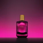 Élisire In Fabula, flacon dans une ambiance magenta