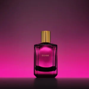 Élisire In Fabula, flacon dans une ambiance magenta