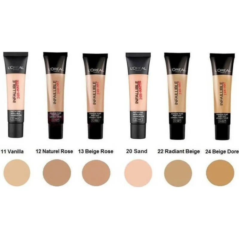 Nuancier L’Oréal Infaillible 24H Matte incluant la teinte 22 Beige Éclat (Radiant Beige)